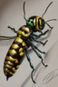 Placeholder: Realistic drawing with colored pencils of a wasp on a white background