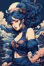 Placeholder: 8bits, Pixel Art, beautiful cyberpunk huge girl, hyperdetailed, illustration by Katsushika Hokusai, darkblue tones,