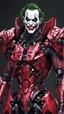 Placeholder: a joker in cybernetic armor, ultra detalhado, cor vermelho . ::n_ desenho, Imperfection, baixa qualidade, boneco, jogo, realistic, full body ,assinatura