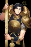 Placeholder: A handsome 30 year old knight, black hair, dark blue eyes, shaggy haircut, in black-and-gold plate armor, no beard, european, portrait