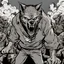 Placeholder: one wolf, angry, zombie, comic book, ,