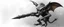 Placeholder: air brush 3d with pen outline, mongrel goblin gremlin holding rocket, charcoal fog border