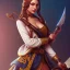 Placeholder: pirate girl ,1800 pirate dress, deep focus, intricate, elegant, highly detailed, digital painting, artstation, concept art, matte, sharp focus, illustration, hearthstone, as Olga Andriyenko style.