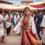 Placeholder: Hyper Realistic cultural Pushto girl doing traditional attan dance with traditional desi cloths in a cultural area with other people in a cultural market