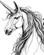 Placeholder: b/w unicorn two ears low detail correct character white background wide mane