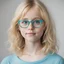 Placeholder: Picture of girl with blonde hair shoulder length green eyes and blue glasses