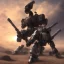 Placeholder: Armored Core fly in the sky in the desert with beside the ocean where you can see the space in the sky with twilight on the horizon, 4k resolution