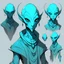 Placeholder: Character design of an teal alien race called Dhaizaer, anime style,
