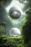 Placeholder: white futuristic mage house covered in plants, hanging vines, floating inside an enormous spherical chamber, cinematic, epic, dramatic lighting, cinematic view, epic sky, detailed, concept art, low angle, high detail, warm lighting, volumetric, godrays, vivid, beautiful, trending on artstation, by jordan grimmer, huge scene, grass, art greg rutkowski