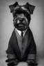 Placeholder: a very black old handsome mail schnauzer with human man clothes