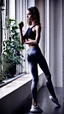 Placeholder: photography of skinny girl, satin yoga pants, fashion photography, bright daylight, raw