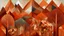 Placeholder: Fusion of geometric shapes in nature: Rust-colored mountains and leafy trees.