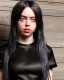 Placeholder: Billie Eilish, sitting on a chair, Black Short Dress, high detail, realistic