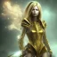 Placeholder: perfect face avril lavigne, yellow eyes,dress armor valkirye, golden, particle fog, cloud, smoke, spiritual energy