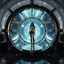 Placeholder: picture of a very huge real working physic based gyroscope with mirror surfaces in a inter star environment ,a very pretty lady with modern future clothing boots standing in main turning disk of gyroscope.1x1