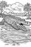 Placeholder: DRAW TO COLORING OF A CROCODILE ON A LAKE, BLACK AND WHITE CARTOON STYLE, LOW DETAILS, THICK LINES, NO SHADING LINES