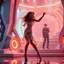 Placeholder: Futuristic sci-fi style, a pretty woman dancing energetic salsa with fluid, expressive movements, on a futuristic evolving stage with morphing 3D geometric structures, pulsating to the rhythm, dynamic vibrant neon lights, volumetric