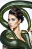 Placeholder: female beauty model, full of oil, real model, beautiful face, tall and perfect body, short hair, eva and the snake