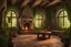 Placeholder: fantasy medieval room with fireplace and greenery