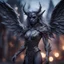 Placeholder: star born dark elf grey angel nephilim vampire with ornate bow, muscles and big wig, Guiding souls through twilight, where the shadows flee In this realm of aftermath, phantoms softly tread Following the will-o-wisp, where the lost are led ,bokeh like f/0.8, tilt-shift lens 8k, high detail, smooth render, down-light, unreal engine