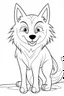 Placeholder: Coloring page for kids, happy wolf, minimal number of elements, clear bold lines, easy, no shadows,