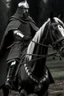 Placeholder: Medieval knight with a black and white checkered cape riding a horse