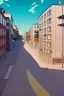 Placeholder: Bauhaus style city street stockholm, sloped street, street scene, cel - shading, flcl, jet set radio future, golden hour, Swedish town, concentrated buildings, swedish neighborhood, cel - shaded, strong shadows, vivid hues, y 2 k aesthetic