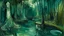 Placeholder: A bluish green spooky poisonous swamp in a jungle painted by Edvard Munch