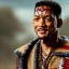 Placeholder: ein perfektes bild von will smith als azteke,kopf portrait,realistic, indianer,gesichtsbemalung, perfect face, sharp focus, woods, kostüm, häuptling, federn,