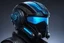 Placeholder: A man wears a black glass Cyberpunk helmet , full helmet cover , Changshan, black and blue color, cyberpunk drawing style, neon, intricate details, highly detailed, high details, detailed portrait, masterpiece,ultra detailed, ultra quality