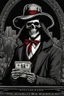 Placeholder: ultra high image quality, Grim Reaper, WEARING A 3 PIECE SUIT, POSED FOR DOLLAR BILL PORTRAIT, LINE TONE, WSJ STYLE, HEDCUT, Close-up of an set against AMOLED-worthy pure black backdrop, fantasy art style infused with filter, tailored for vertical wallpaper, exclusive design with no duplicates, radiating beauty suitable for a PC screen image, vivid colors, ultra fine, digital painting.