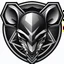 Placeholder: dead mouse's face logo on a triangular shield shape, vector(black white and gray)