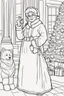 Placeholder: coloring page for kids, Mrs. Claus, cartoon style, thick lines, low details, no shading