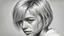 Placeholder: Black and white pencil sketch of 1990s blonde short hairstyle, tears, crying, photorealism, 3d, 64k, high resolution, hyperrealism, f/16, 1/300s.