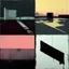 Placeholder: Minimal contemporary abstract oil paintings desolate 1960s carpark concrete fragments at dusk sunset. In the style of Justin Mortimer and Francis Bacon. road markings.