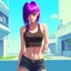 Placeholder: a pretty girl, skinny, relaxed, tank top, purple hair, digital art