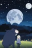 Placeholder: starry night with only one full moon in a pasture during fall anime