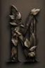 Placeholder: letter 'M' black colour, aesthetic, with brown leaf