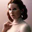 Placeholder: extremely detailed 8k hyperspace wallpaper,complete and photo realistic detailed head to waist stunning photo realistic portrait of carrie fisher as Princess Leia in star wars with photo realistic fine, simple, symetric coiffed hair, brown eyes, professional majestic photo realistic painting by Ed Blinkey, Atey Ghailan, by Jeremy Mann, Greg Manchess, Antonio Moro, trending on ArtStation, Intricate, High Detail, Sharp focus, dramatic, by greg rutkowski,