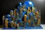 Placeholder: A blue city near a metropolis designed in Maori sculptures painted by Gustav Klimt