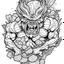 Placeholder: outline art for square broccoli twisted predator coloring page for kids, classic manga style, anime style, realistic modern cartoon style, white background, sketch style, only use outline, clean line art, no shadows, clear and well outlined