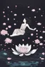 Placeholder: woman floating in water, top view, night time, lotus floating in water, freedom, bust up, sense of liberation