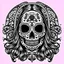 Placeholder: A simple black and white line of dia de muerte in old school tattoo style