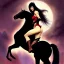 Placeholder: ultra detailed portrait of beautiful Vampirella Riding a black horse,wearing plate armor, extremely detailed digital painting, in the style of FRANK FRAZETTA and Earl Norem and fenghua zhong and ruan jia and jeremy lipking and peter mohrbacher, mystical colors, rim light, beautiful lighting, 8 k, stunning scene, raytracing