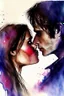 Placeholder: watercolor The Vampire Diaries Damon and Elena kiss clipart dark background