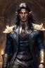 Placeholder: pointed ears elven male, long black hair, golden eyes