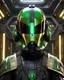 Placeholder: star wars bald male corellian pilot wearing black and bright gasoline green First Order special forces TIE pilot commando armored flightsuit and helmet with gold trim inside the jedi temple, centered head and shoulders portrait, hyperdetailed, dynamic lighting, hyperdetailed background, 8k resolution, volumetric lighting, light skin, fully symmetric details