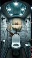 Placeholder: A sailing pirates ship in side floating in a restroom seat