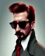 Placeholder: a man who looks like hans gruber wearing a trench coat and red sunglasses staring with a judgmental look on his face