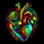 Placeholder: FLAT VECTOR LAYERED 2-D MULTICOLORED COMPLIMENTARY NEON MECHANICAL HUMAN HEART, METALLIC,